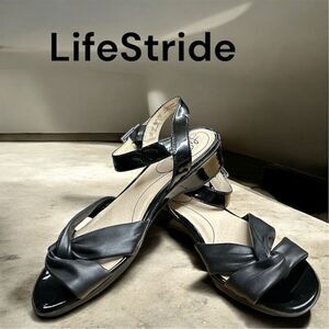 LifeStride Monaco Women's Black Vegan Strappy Wedge Sandals Size 7M